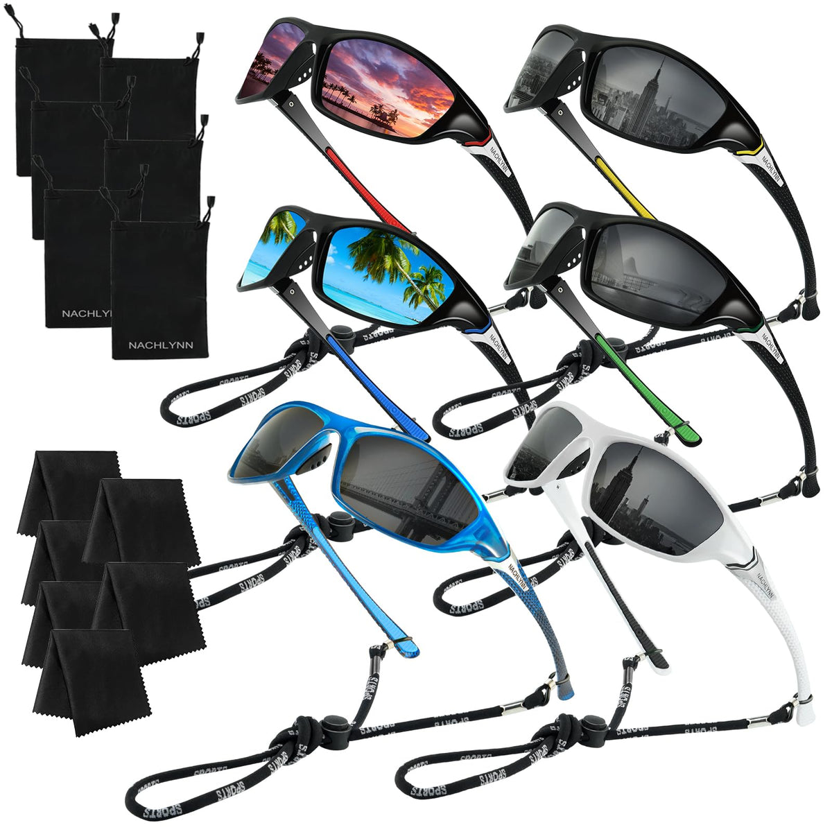 NACHLYNN 6 Pack Polarized Sport Sunglasses for Men Women Sunglasses Polarized UV Protection Cycling Fishing Running Shades Sunglasses