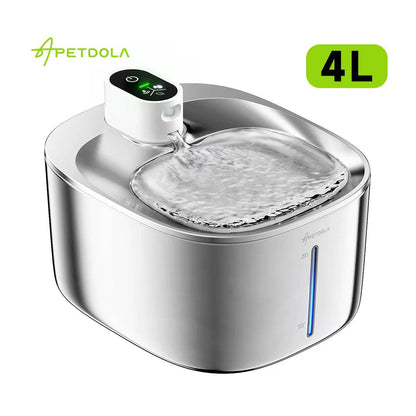 4L Kabelloser Katzenbrunnen - Automatischer Sensor-Tierbrunnen mit Batterie | Kabelloser Wasserspender aus Edelstahl für Hunde & Katzen