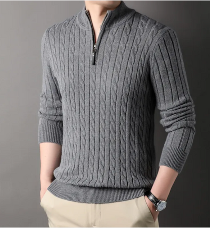Neuer Herren-Strickpullover mit halbem Reißverschluss und Unifarbe