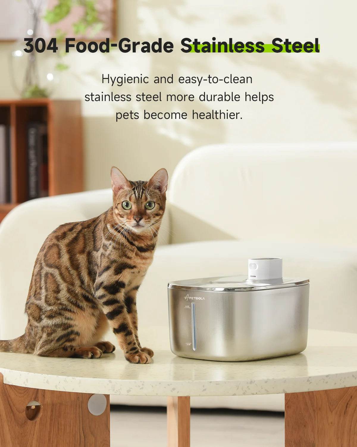 4L Kabelloser Katzenbrunnen - Automatischer Sensor-Tierbrunnen mit Batterie | Kabelloser Wasserspender aus Edelstahl für Hunde & Katzen