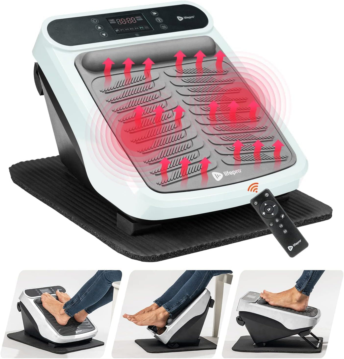 LifePro Fußmassagegerät für entspannende Waden- & Fußtherapie – Vibrations-Fußmassage-Zirkulationsgerät für Beine und Füße mit Wärmefunktion – Untertisch-Fußmassagegerät zur Schmerzlinderung und Blutzirkulation