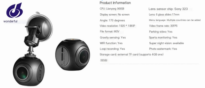 Mini-WLAN-FHD-1080P-Auto-Dashcam mit GPS und Nachtsicht