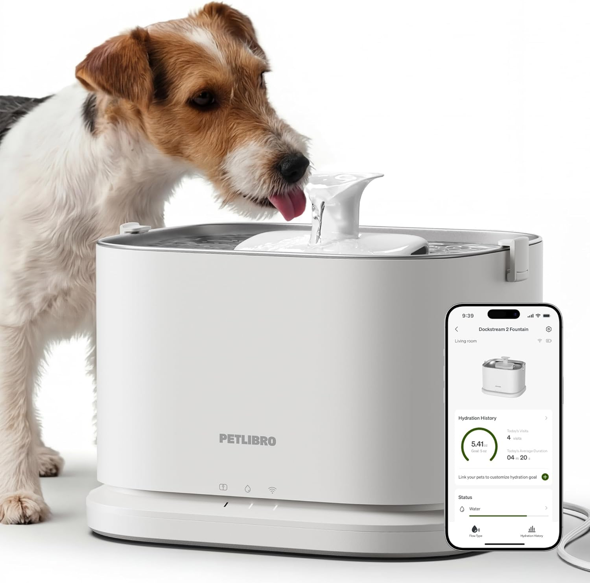 Stainless steel 3L smart dog water fountain with app monitoring and multi-layer filtration