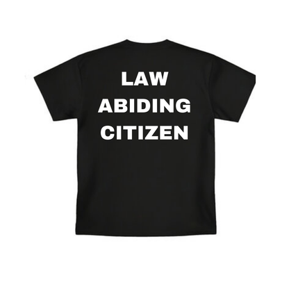 Black Law Abiding Citizen Shirt with Forged Racing logo and bold back graphic, 100% cotton, designed in California.