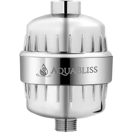 AquaBliss High Output Revitalizing Shower Filter installed on showerhead for cleaner, healthier water