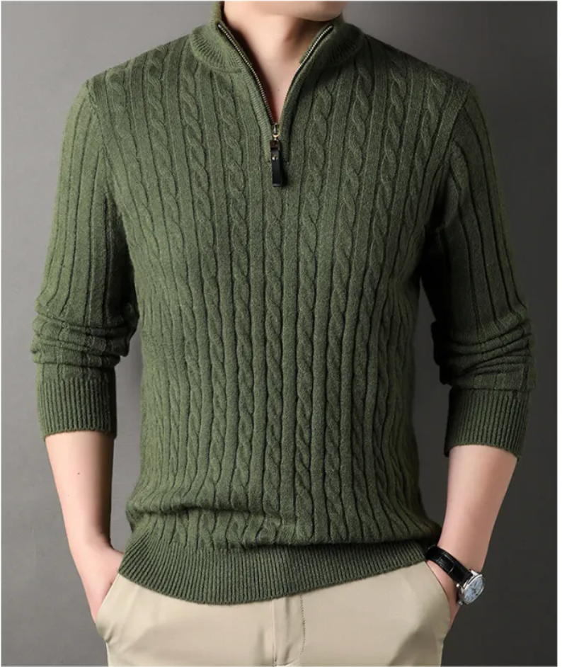 Neuer Herren-Strickpullover mit halbem Reißverschluss und Unifarbe