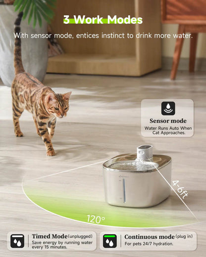 4L Kabelloser Katzenbrunnen - Automatischer Sensor-Tierbrunnen mit Batterie | Kabelloser Wasserspender aus Edelstahl für Hunde & Katzen