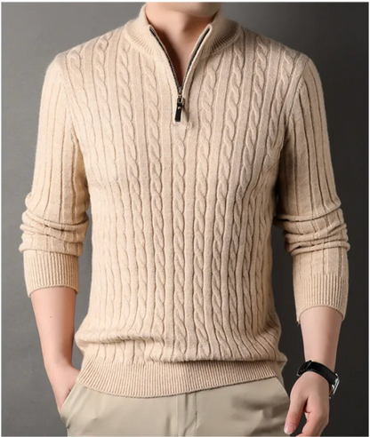 Neuer Herren-Strickpullover mit halbem Reißverschluss und Unifarbe
