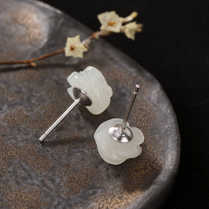 S925 Silber Weiße Rosen-Jade-Ohrstecker für Damen