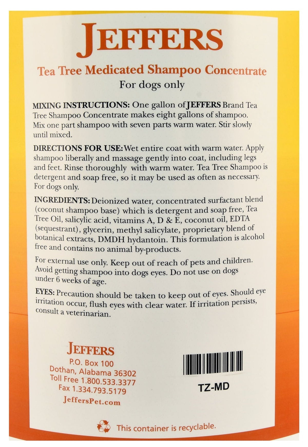 Jeffers Pet Çay Ağacı (Melaleuca) Kuru Ciltler İçin İlaçlı Köpek Şampuanı